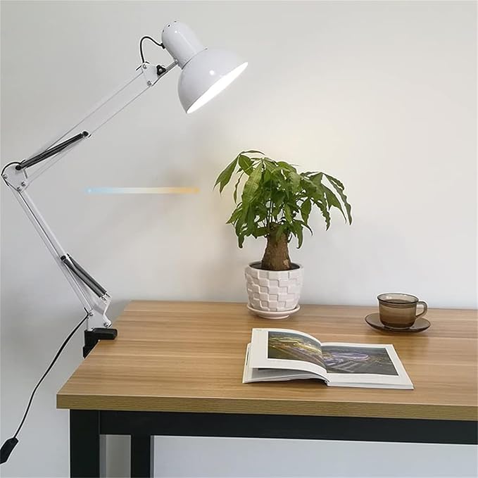 Modern Wall Sconces, Desk Lamp Retro Flexible Swing Arm Clamp with Plug and Switch Bedside Lamps Three Level Dimming Architect Task Table Lamp Adjustable Rotatable E27 Metal Reading Reading Lamp