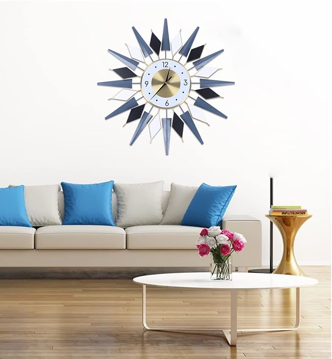 23.6 Inch Modern Large Decorative Wall Clock Silent Non Ticking, Battery Operated Sun Wall Clock, Retro Star VWall Clock Mid Century Home Decor