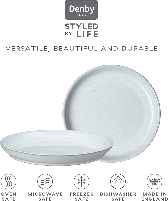 Denby - White Speckle Dinner Set For 4-12 Piece Ceramic Stoneware Tableware Set - Dishwasher Microwave Oven Safe - Scratch Chip Resistant