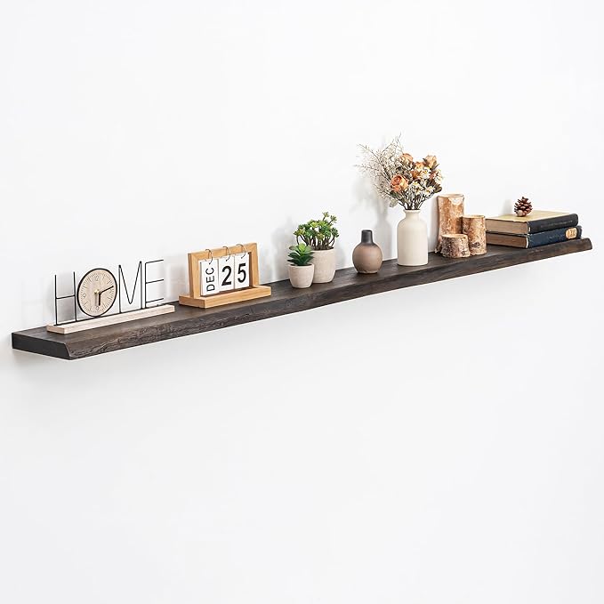 Extra Deep 72" Long Live Edge Rustic Floating Shelves for Wall, Solid Wood Wall Shelves with Invisible Bracket Mount for Living Room Bathroom Bedroom Kitchen, Set of 1, Natural