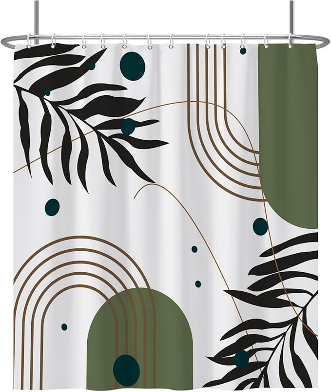 Baocicoo Mid Century Boho Shower Curtain Botanical Abstract Green Leaf Shower Curtain for Bathroom Hostel Hotel Cubicle Bathtub Decor Durable Waterproof Curtain for Bathroom with Hooks 72x78 Inches