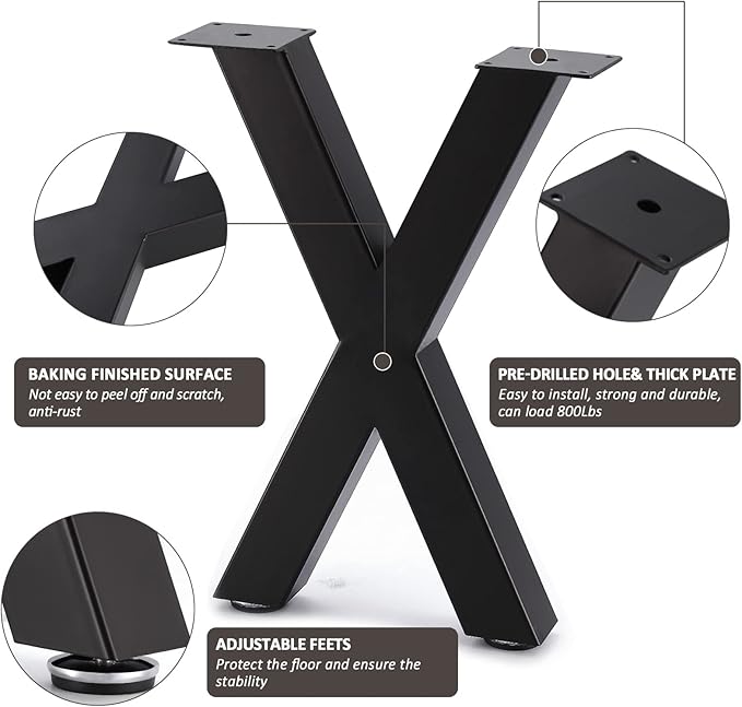 Bench Legs 16 Inch X-Shape Metal Bench Legs Sturdy Metal Coffee Table Legs, Set of 2, Black