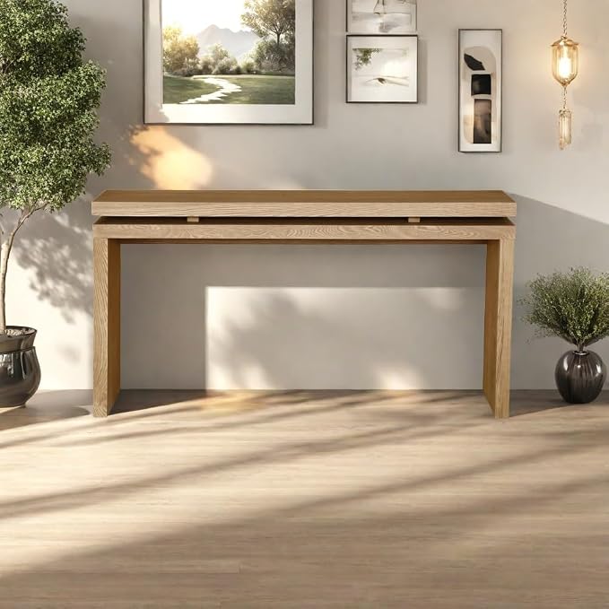 SOFTSEA 60" Console Table, Retro Narrow Sofa Table with Double Board Suspension Design for Living Room, Antique Brown