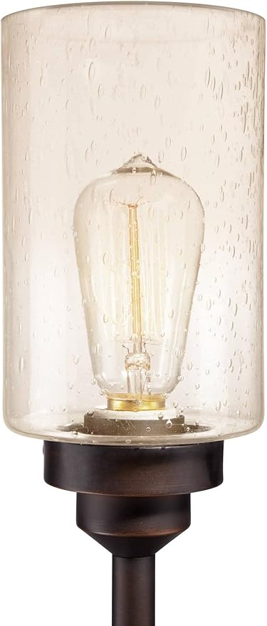Franklin Iron Works Libby Modern Industrial Tree Floor Lamp Standing with USB Charging Port 66" Tall Oiled Bronze Metal 3-Light Amber Seedy Glass for Living Room Reading Bedroom Office House Home
