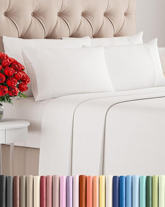 Queen 6 Piece Sheet Set - Comfy Breathable & Cooling - Soft Hotel Luxury Bedding Set with 8-16 Inch Deep Pockets - 1 Flat & 1 Fitted Sheet & 4 Pillowcases - Wrinkle Free & Easy Care - Antique White