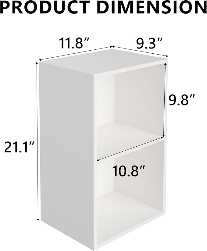 Wooden 2 Cube Storage Organizer, 2 Tier Storage Cubes Storage Display Cubby, Versatile Cubes Shelf and Cubby Organizer for Any Space (White, 2 Cube-W(11.8inch)