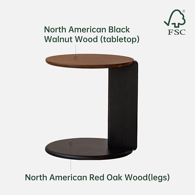 YESWOOD Round Coffee Table, Solid Walnut Wood Top Coffee Table with Oak Legs, Mid Century Morden Living Rooom Table, Small Coffee Table for Bedroom Balcony Living Room (18.35" D x 18.42" H)