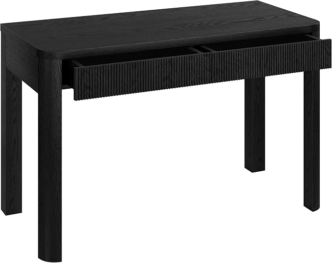 Henn&Hart 48" Fluted Modern Rectangular Wooden Home Office Desk Computer Desk Writing Table with 2 Ribbed Storage Drawers for Bedroom, Living Room, or Home Office, Natural Black