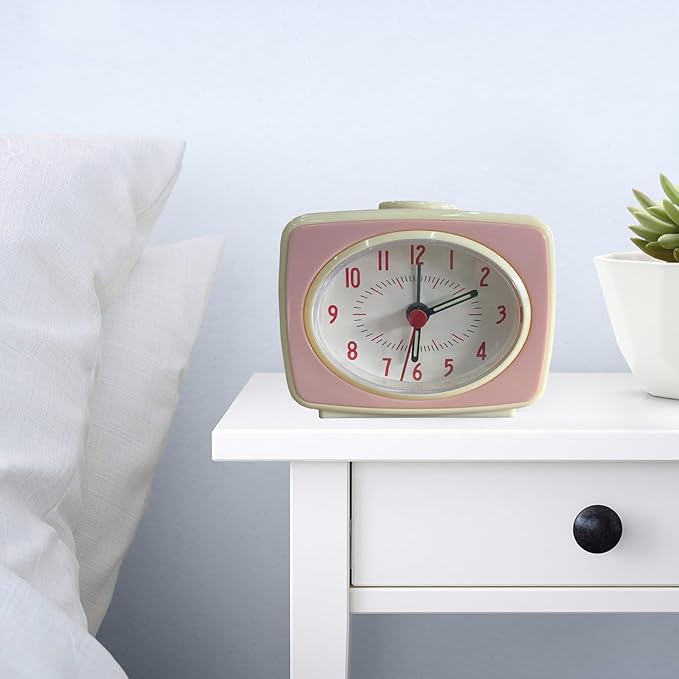 Alarm Clock Pink Small Silent Movement Vintage Classic Style Battery Powered Small Alarm Clock