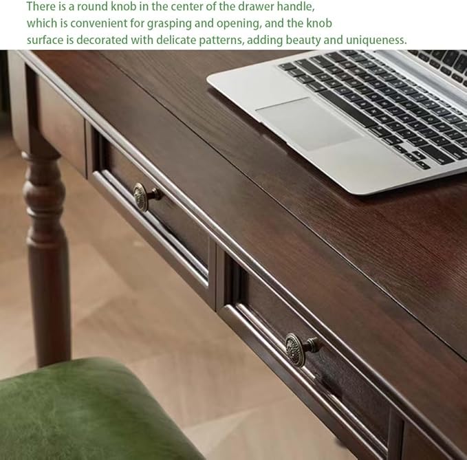 Walnut Writing Desks with Drawers, 35" Solid Wood French Country Style Computer Desk for Home Office, Living Room Study or Workspace