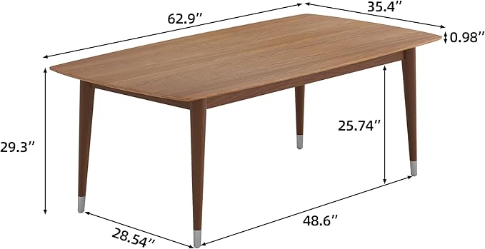 Mid-Century Modern 62.9" Dining Table, Multi-Purpose for Kitchen Meals, Home Office Work, Living Room Breakfast Nook & Patio Gatherings, Elegant Dinner Table for Dining Room Use, Walnut