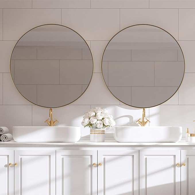 ANDY STAR Gold Round Mirror, 36’’ Brushed Gold Circle Bathroom Mirrors in Stainless Steel Metal Frame 1" Deep Set Design