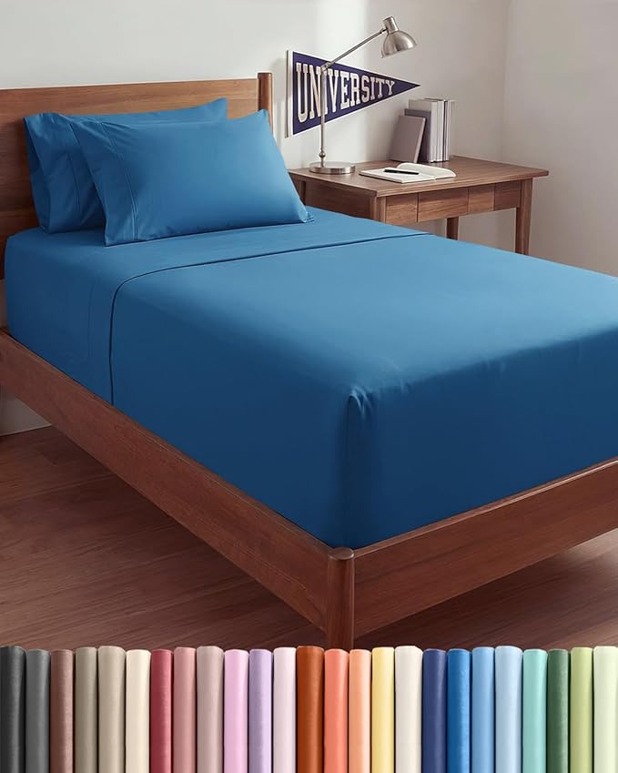 Extra Deep Twin XL Sheet Set - 4 Piece College Dorm Bed Sheets Set with Extra Deep Pockets - Ultra-Soft, Comfy & Breathable Bedding for Women, Men, Kids & Teens - Wrinkle & Fade Resistant - Denim Blue