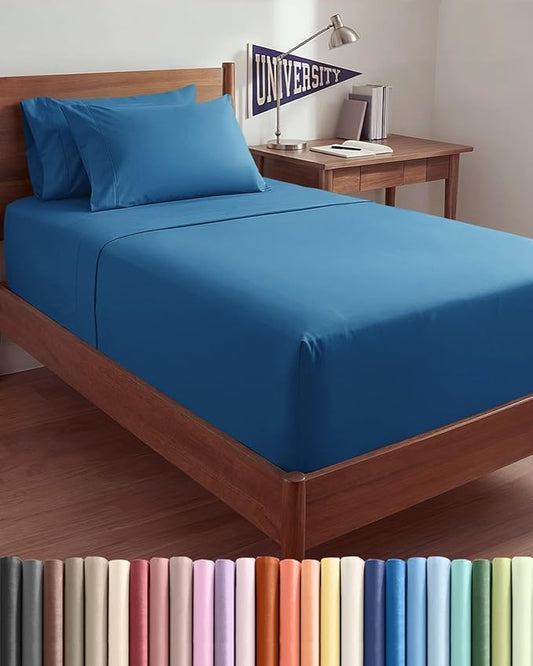 Extra Deep Twin XL Sheet Set - 4 Piece College Dorm Bed Sheets Set with Extra Deep Pockets - Ultra-Soft, Comfy & Breathable Bedding for Women, Men, Kids & Teens - Wrinkle & Fade Resistant - Denim Blue