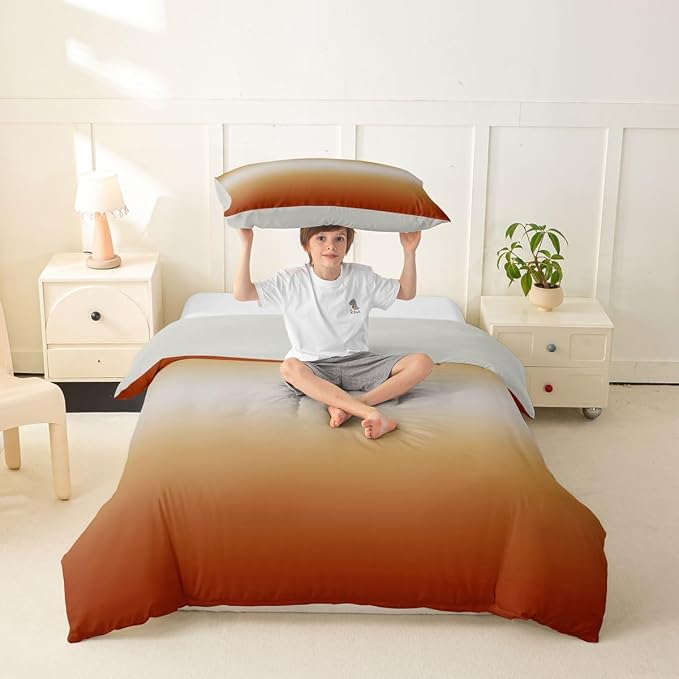 Erosebridal Teens Ombre Toddler Comforter Cover Orange and Yellow Bedding Set for Kids Teens Modern Gradient Duvet Cover Abstract Aesthetic Bedroom Decor, Zipper