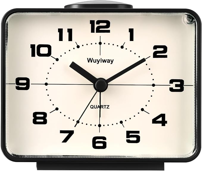 Retro Analog Alarm Clock, 4 Inch Silent Non-Ticking, Ascending Alarm with Snooze & Night Light, Battery Operated, Easy Set Vintage Bedside Clock for Bedroom, Nightstand, Desk (Black)
