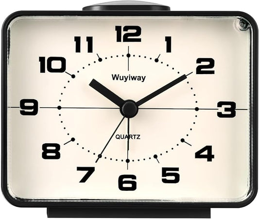 Retro Analog Alarm Clock, 4 Inch Silent Non-Ticking, Ascending Alarm with Snooze & Night Light, Battery Operated, Easy Set Vintage Bedside Clock for Bedroom, Nightstand, Desk (Black)