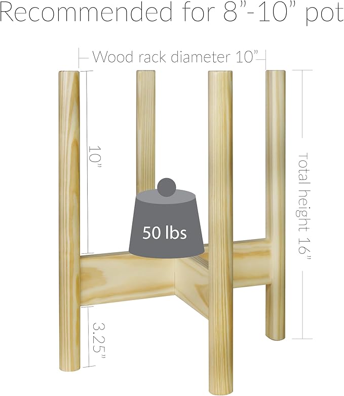Casual Home Mid-Century Modern Wood Plant Display Stand, Fit Up to 10", Plant and Pot NOT Included - Natural