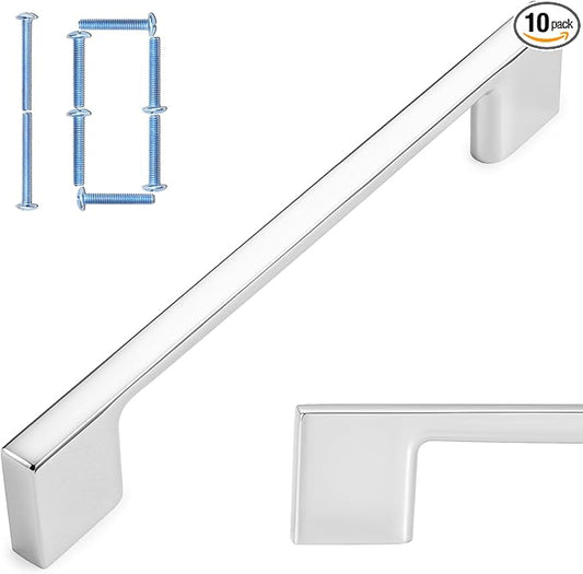 KOOFIZO Wide Foot Cabinet Bar Pull - Chrome Modern Solid Handle, 5 Inch/128mm Screw Spacing, 10-Pack for Kitchen Cupboard Door, Bedroom Dresser Drawer, Bathroom Wardrobe Hardware