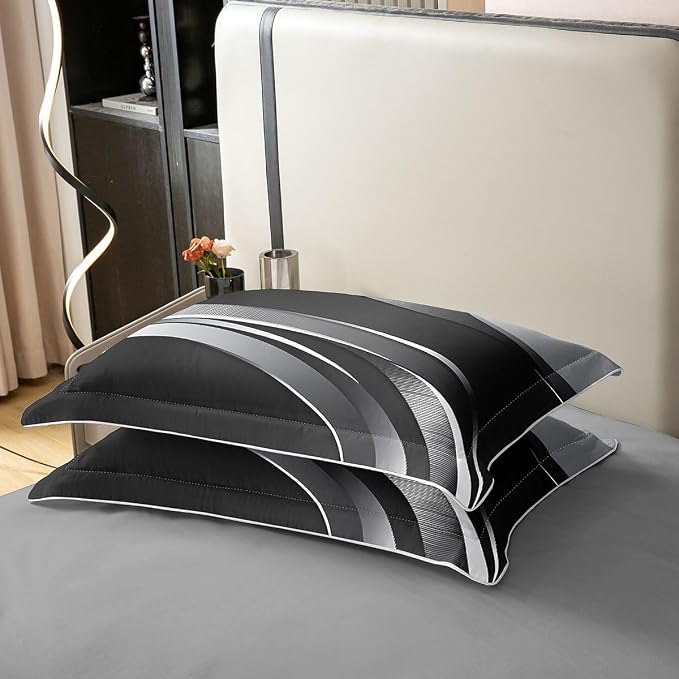 Erosebridal Gray Black Striped 100% Cotton Duvet Cover Full Modern Abstract Bedding Set for Kids Teens Adults Geometric Lines Comforter Cover Aesthetic Boho Bed Set 3 Pcs