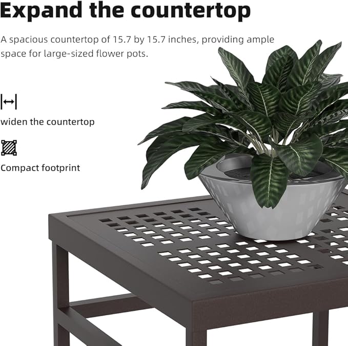 Plant Stand - Indoor/Outdoor Extra-Sturdy Aluminum Plant Stand – Ideal for Patios, Gardens, Living Room Decoration（Brown）