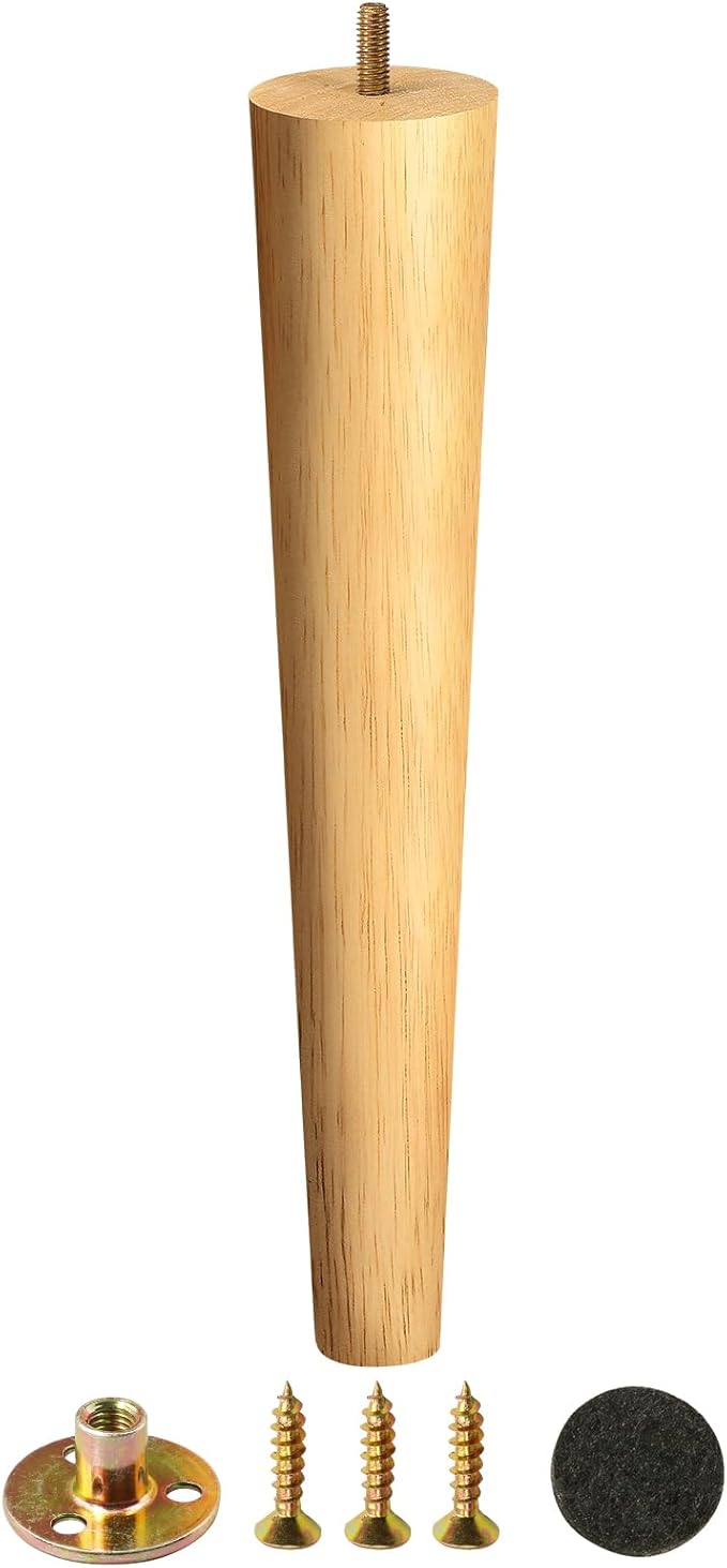 FoDau770 Rubber Wood Furniture Legs 16 Inches, 5/16" UNC Straight Tapered Wood Feet Mid Century Sofa Legs, Wooden Furniture Feet Replacement Parts for Cabinet Couch Dresser Chair Ottoman Table