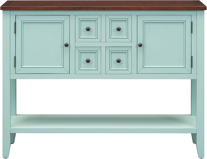 Merax Farmhouse Kitchen Sideboard Cabinet with Door for Entryway, Console Table with Storage Drawers and Shelf for Living Room Dining Room, Wood Narrow Sofa Table, Retro Blue