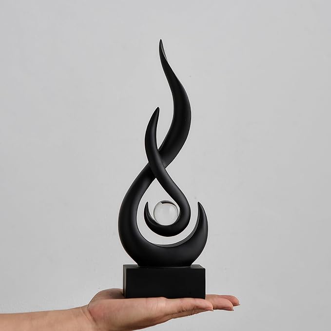 FJS Black Flame Statue, 11.8" Abstract Resin Sculpture for Modern Home Decor, Minimalist Art Figurine for Shelf Coffee Table Centerpiece