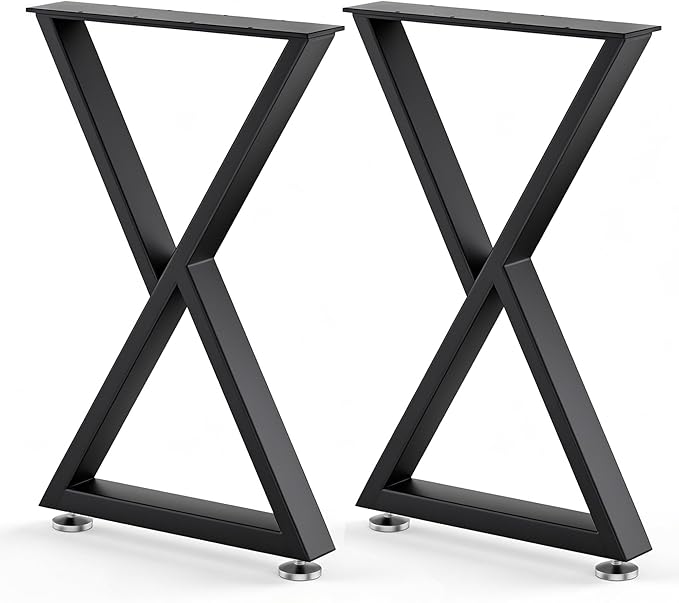 Table Legs 28”H x 18”W Heavy Duty Metal Furniture Legs Z Shape for Dining Table Kitchen Table Office Desk Table Base Replacement with Adjustable Feet Pads Screws 1000 LBS Load Black Set of 2