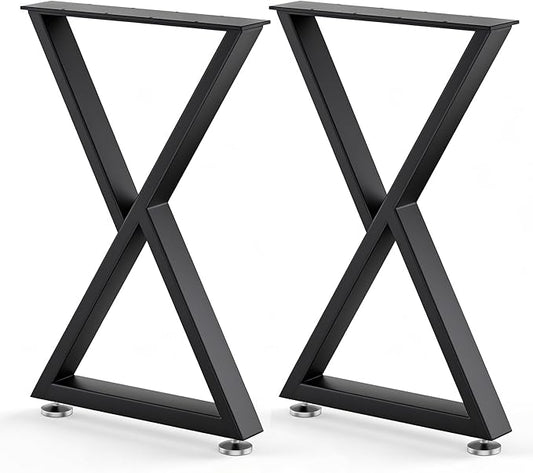 Table Legs 28”H x 18”W Heavy Duty Metal Furniture Legs Z Shape for Dining Table Kitchen Table Office Desk Table Base Replacement with Adjustable Feet Pads Screws 1000 LBS Load Black Set of 2
