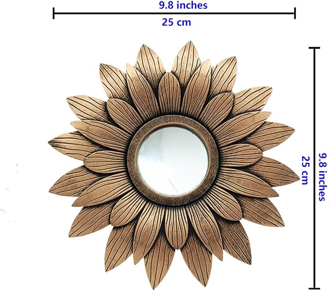 Retro Gold Mirrors for Wall Pack of 1. Round Mirrors.Sunflower Shape. Decorative Mirrors.Wall Mirrors for Decor Home Decor.Plastic Frames.Glass Mirrors.Make Old Gold Color.
