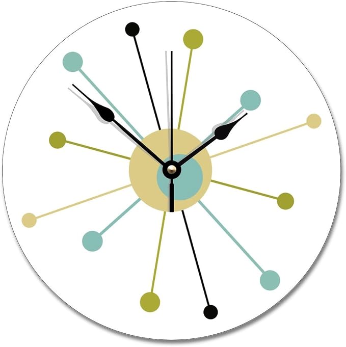 ArogGeld Atomic Age Clock Mid Century 12 Inch Wall Clocks Battery Operated Silent Retirement Home Decor Wall Decor for Kitchen Bedroom Living Room Office