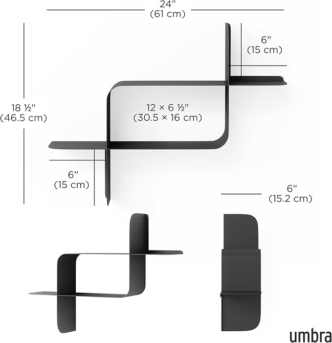 Umbra Montage Floating Wall Shelf, Metal, Set of 2, Black