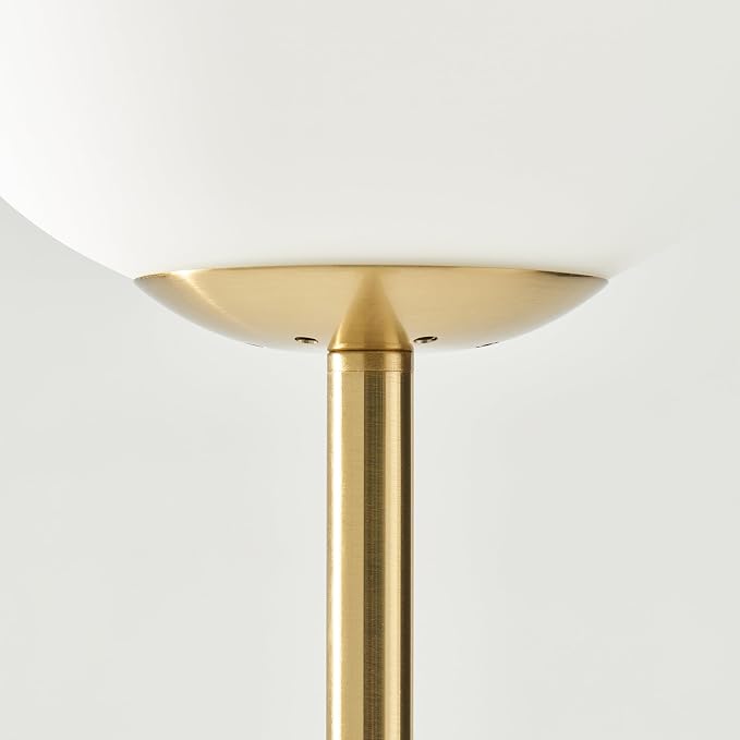 Brightech Luna LED Floor lamp, Modern Lamp for Living Rooms & Offices, Great Living Room Décor, Tall Lamp with Frosted Glass Globe, Mid Century Standing Lamp for Bedroom Reading - Brass/Gold