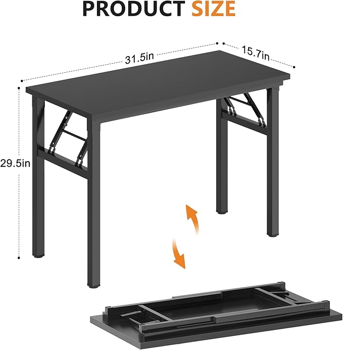 DlandHome Folding Desk Small Desk 31.5 inches Computer Desk for Home Office Folding Table Writing Table for Small Spaces No Assembly Required Black & Black Frame