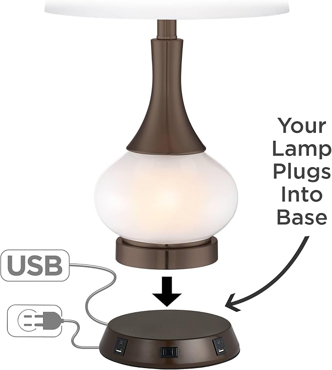 360 Lighting Rocco Mid Century Modern Table Lamp with USB and AC Power Outlet Workstation Charging Base Handmade 30" Tall Blue Ceramic Tan Drum Shade for Living Room Bedroom (Color May Vary)