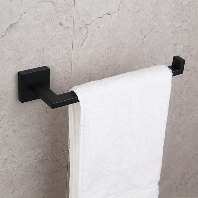 GERZWY Bathroom Hardware Accessories Sets SUS304 Stainless Steel Bath Shower Set 3-Pieces(Robe Hook Toilet Paper Holder Towel Bar) Contemporary Style, Matte Black IG18567-3BK