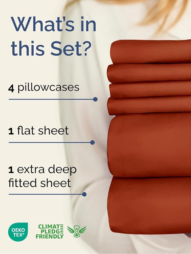 Extra Deep King Sheet Set - 6 Piece Breathable and Cooling Sheets - Hotel Luxury Bedding for Women, Men, Kids & Teens - Easy & Secure Fit - Soft, Wrinkle Free & Comfy - Extra Deep Pockets - Terracotta