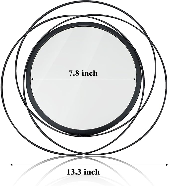 2 Set Circle Mirrors for Wall Decor for Living Room Bedroom Bathroom Entryway Metal Round Mirror Decorative Hanging Mirrors Sun Bohemian Geometric Accent Sculpture -Black 13 in