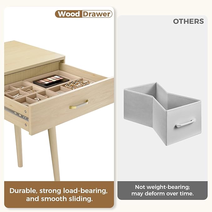 FUNKOCO Small Wood Desk with Drawers - 40 Inch Home Office Study Writing Desk for Bedroom, Vanity Desk with 4 Solid Legs, Modern Computer Desk for Small Spaces