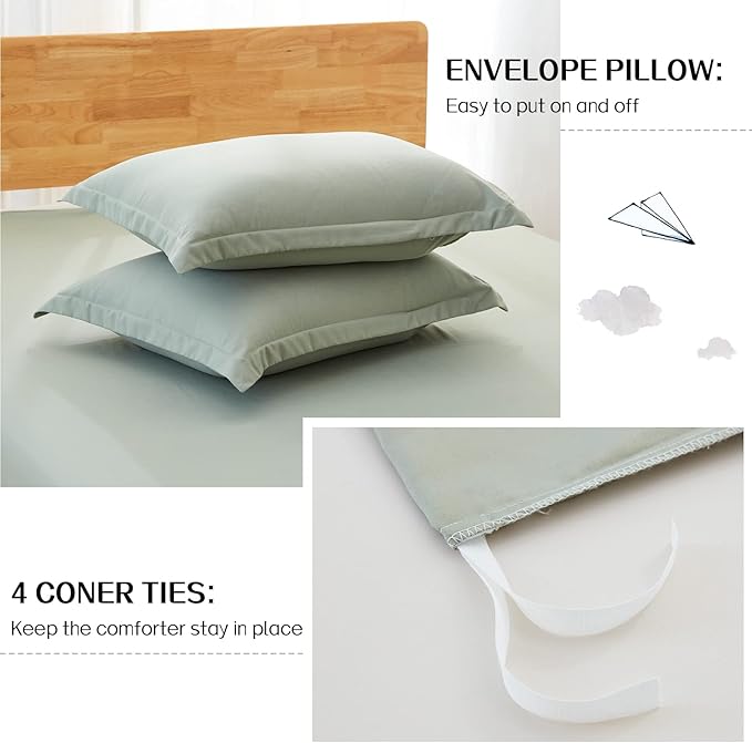 Dreaming Wapiti Duvet Cover Queen,Washed Microfiber Green Queen Size Duvet Cover Set,Solid Color - Soft and Breathable with Zipper Closure & Corner Ties (Green, Queen)