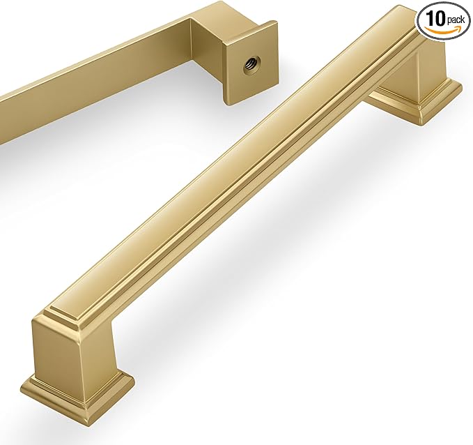 Lardmon 10 Pack 5 Inch(128mm) Hole Center Brushed Gold Modern Cabinet Pulls Kitchen Cabinet Handles Kitchen Cabinet Hardware Timeless Drawer Pulls for Dresser Cupboard Wardrobe, B-Gold(5x10)