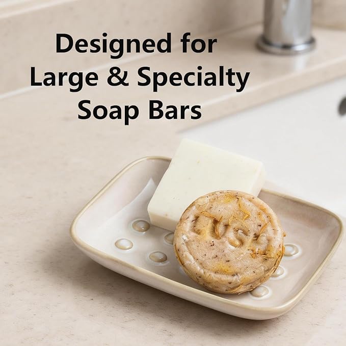 Soap Dish for Shower, Ceramic Soap Dish Non-Slip Soap Holder Bar Saver Tray for Bathroom Kitchen Sink, Floating Point Design Save Soap Loss