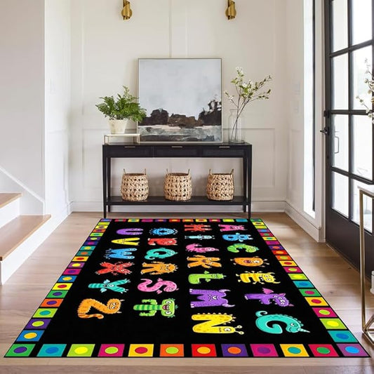 Alphabet Monster Area Rug for Kids 3'x5' Colorful ABC Learning Carpet Non Slip Educational Play Mat for Nursery Bedroom Playroom Classroom Entryway Living Room Home Decor