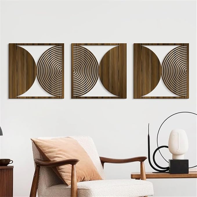Price Xes Wooden Geometric Wall Art - Set of 3 - Home Decor Accent - Modern Minimalist Wood Wall Decor for Living Room, Bedroom, Office - Easy Hanging - 11.8" x 11.8"