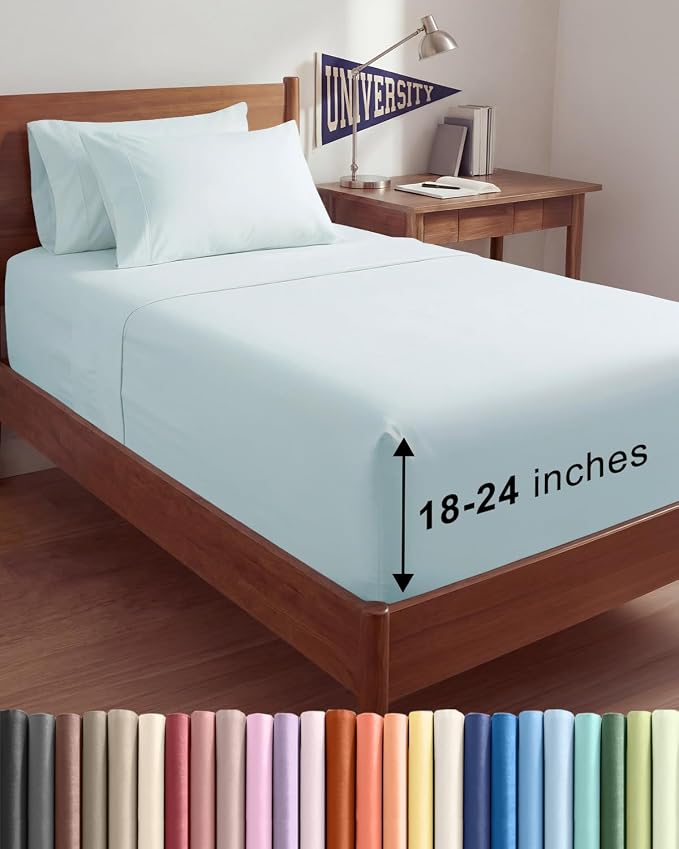 Extra Deep Twin XL Sheet Set - 4 Piece College Dorm Bed Sheets Set with Extra Deep Pockets - Ultra-Soft, Comfy & Breathable Bedding for Women, Men, Kids & Teens - Wrinkle & Fade Resistant - Ice Blue