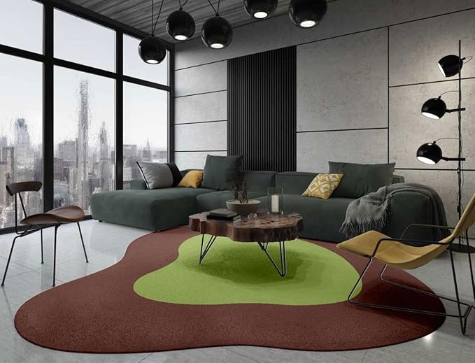 Non Slip Irregular Shaped Area Rug 2ft Contemporary Aesthetic Irregular Rug for Living Room Bedroom Diningroom Office Minimalist Boho Playroom Nursery Dorm Low Pile Shag Washable Carpet Green Maroon