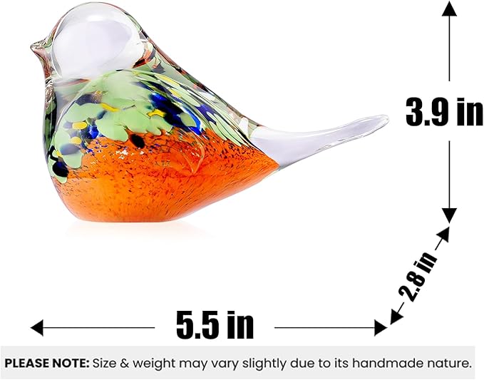 Blown Glass Birds - Glass Art Bird Decor, Hand Blown Glass Animal Figurines Paperweight for Home Shelf Decor