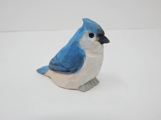 Selsela Hand-Carved Tufted Titmouse Bird Figurine - Wood Figurine Statue Blue Jay-Inspired Sculpture Ornament Decor Miniature Art. Handmade Carved Ornament for Rustic Decor & Collectors