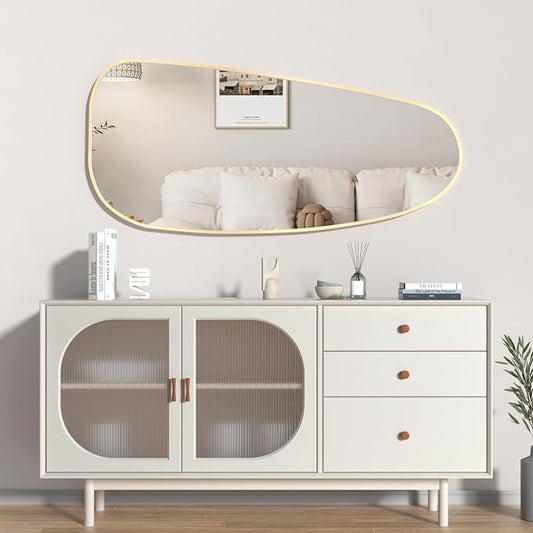 47"x22" Irregular Wall Mirror Gold Asymmetrical Shaped Aluminum Alloy Framed Mirror for Living Room Bathroom Bedroom Entryway Fireplace